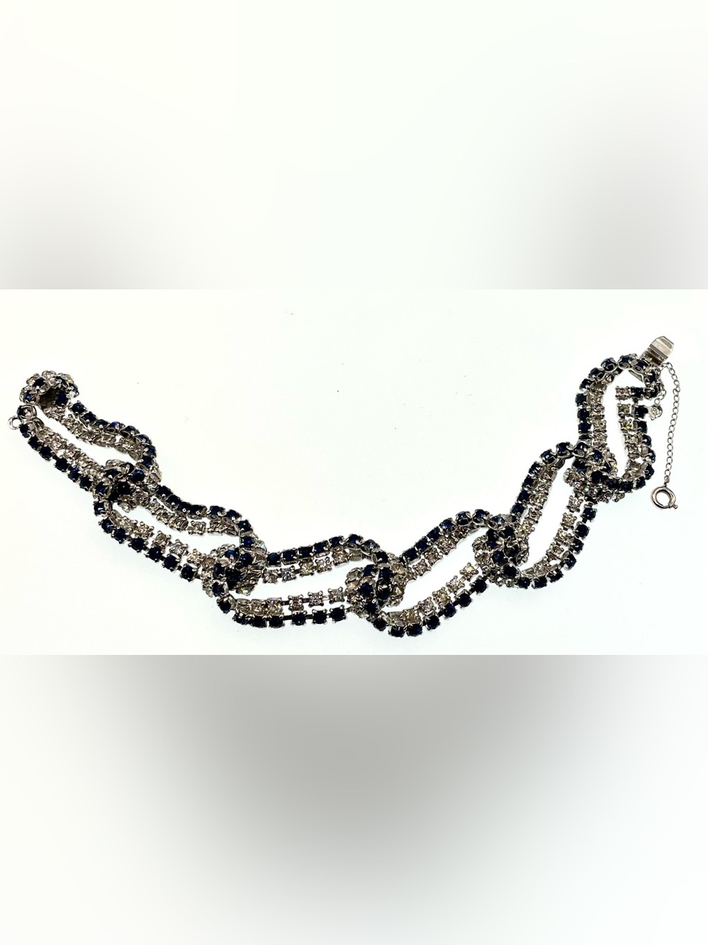 Vintage Bold Statement Blue & Clear Sparkling Rhinestone Bracelet
